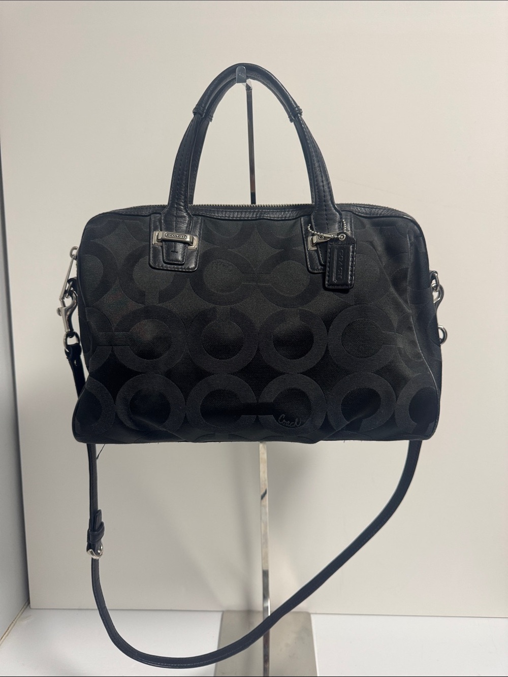 Coach Black Op Art Taylor Signature Satchel with Silver Hardware Crossbody